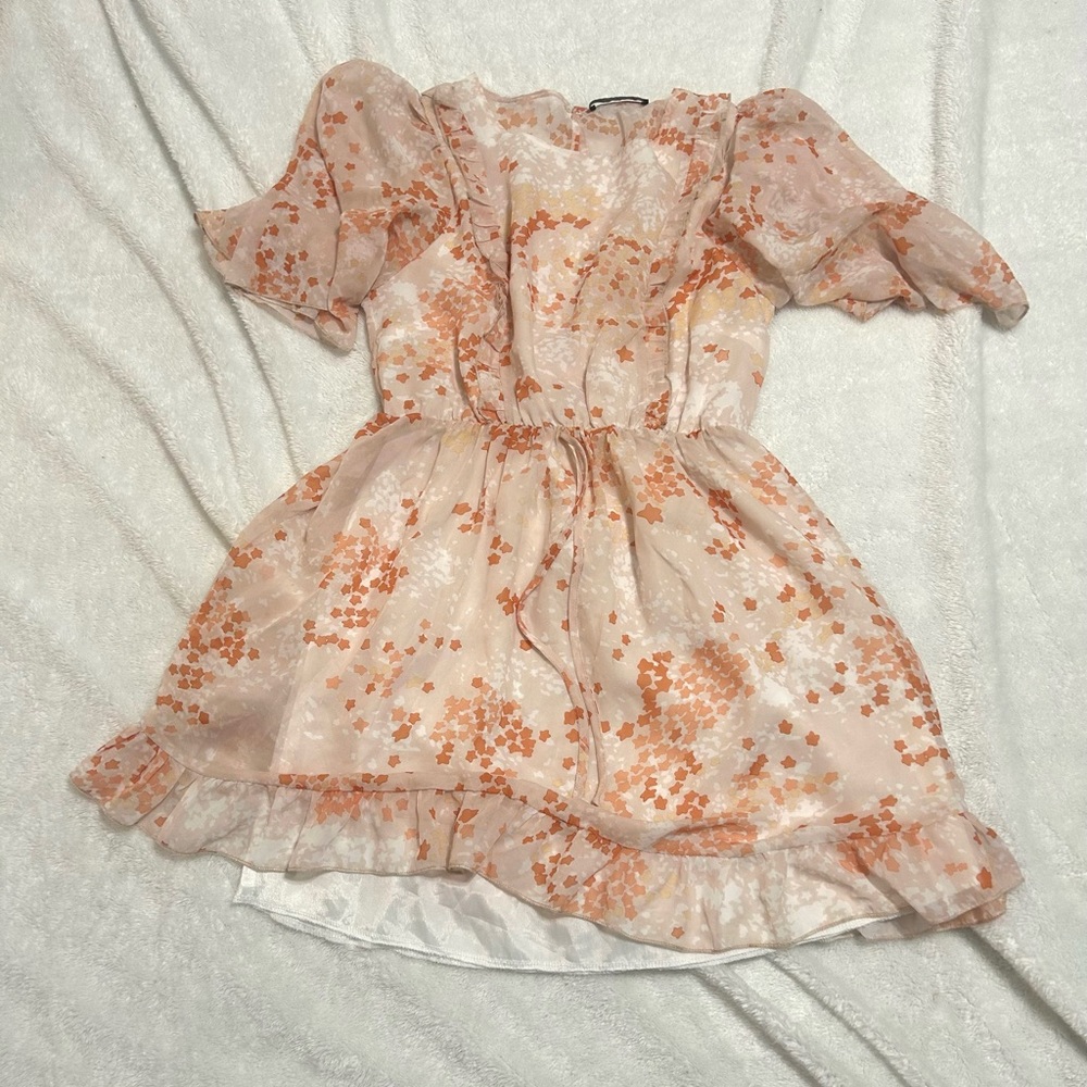 Peach and Cream Ruffled Tiered Midi Dress for Wedding Guest